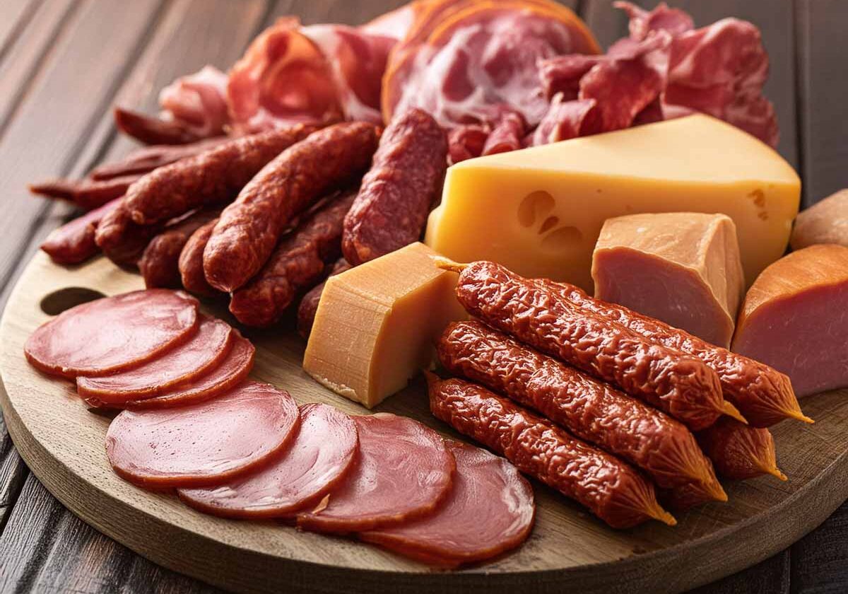 Firefly a charcuterie board with sausages, ham, bacon, chorizo and cheese 94087